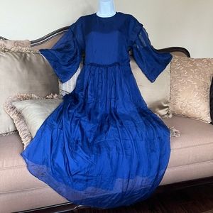 Muse Couture Wing Sleeve 100% Mulberry Silk Blue Dress NWT